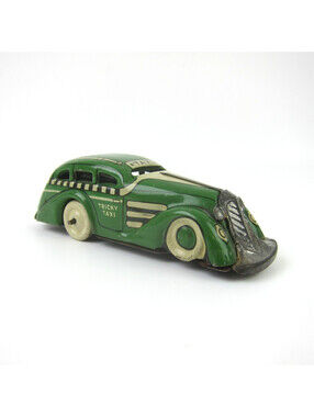 Vintage MARX Wind Up Tin Toy Green Tricky Taxi Cab Car 1930s